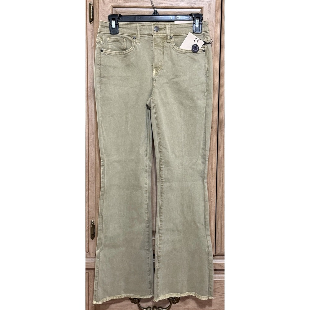 NYDJ Flare Lift Tuck Technology Jeans Pants Womens‎ Size 00 Olive Frayed Stretch